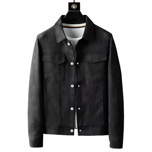 Men’s Suede-Look Trucker Jacket | Lightweight Snap Front | Transitional Outerwear Canada