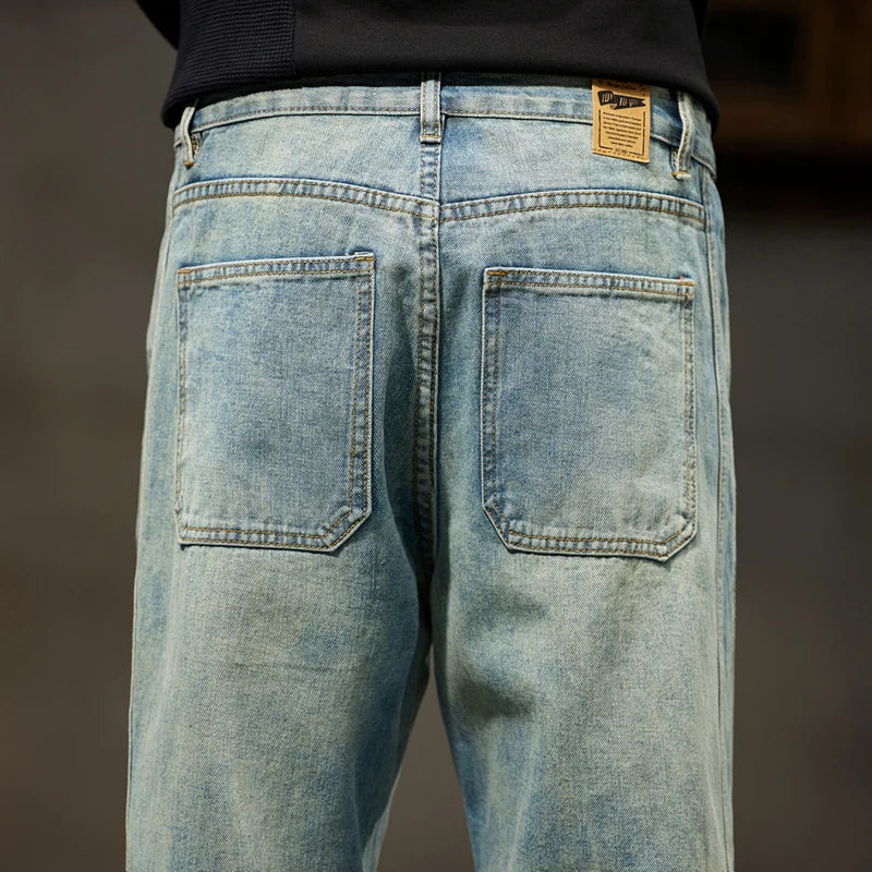 Men’s Cuffed Tapered Jeans | Relaxed Fit Denim Jogger Hybrid | Light Wash Streetwear