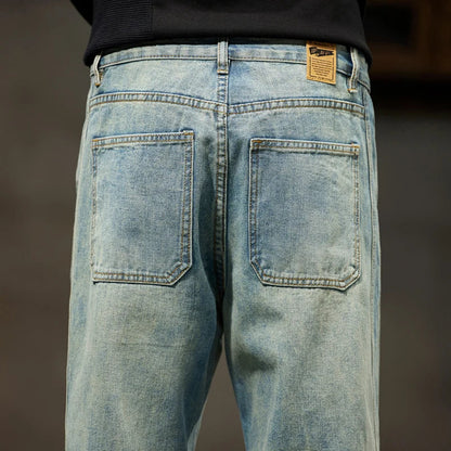 Men’s Cuffed Tapered Jeans | Relaxed Fit Denim Jogger Hybrid | Light Wash Streetwear