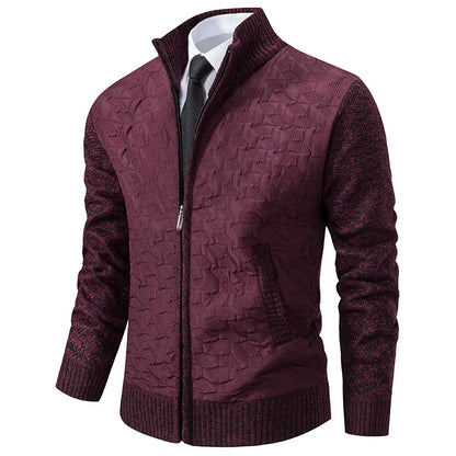 Textured Zip-Up Sweater Jacket | Quilted Front with Knit Sleeves