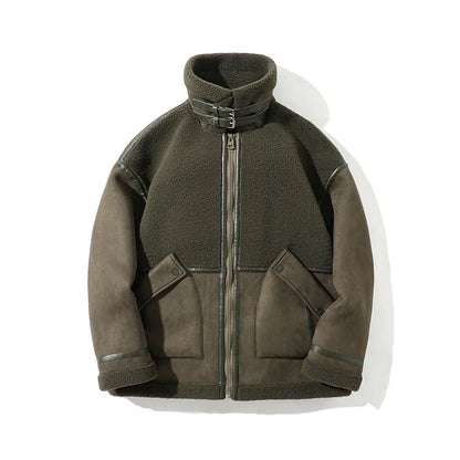 Men’s Oversized Sherpa Jacket | Faux Leather Trim | Full-Zip Cold Weather Coat