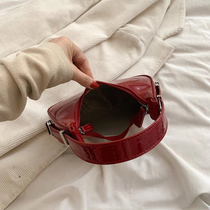 Patent Crescent Bag | Glossy PU Finish & Sculpted Handle | Statement Mini Shoulder Bag