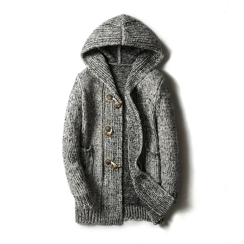 Chunky Knit Hooded Cardigan | Wooden Toggle Closure | Longline Fit