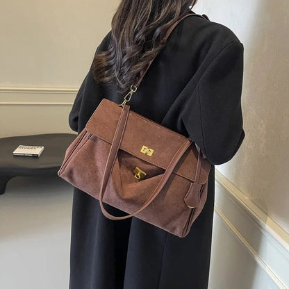 Suede Shoulder Bag | Soft Plaid Texture with Gold Hardware | Classic Flap Satchel