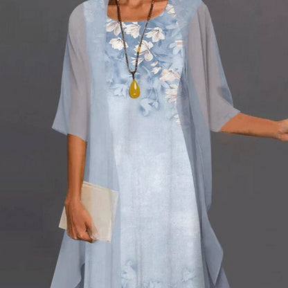 Women's Chiffon Overlay Midi Dress | Floral Print | Elegant Summer Occasion Dress