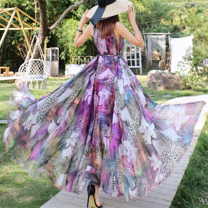 Flowing Floral Chiffon Maxi Dress | Lightweight & Elegant | Perfect for Summer Occasions