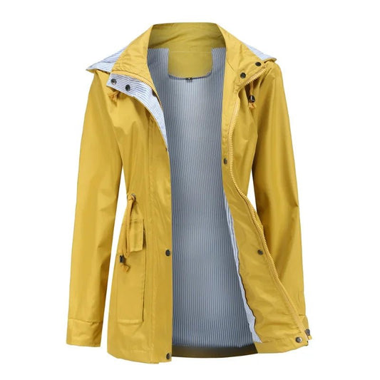 Women's Hooded Rain Jacket | Lightweight Waterproof Shell with Drawstring Waist | Windbreaker for Transitional Weather