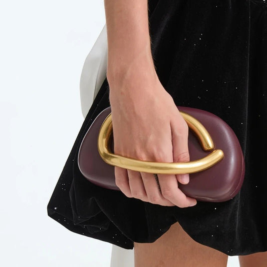 Glossy Vegan Leather Clutch | Statement Gold Hardware