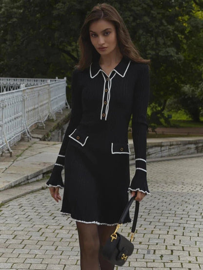 Ruffle Knit Midi Dress | Slim Fit Silhouette | Long Sleeve Design