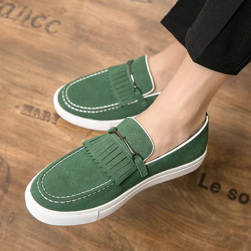 Men’s Vegan Suede Slip-On Loafers | Fringe Detail | Casual Dress Hybrid