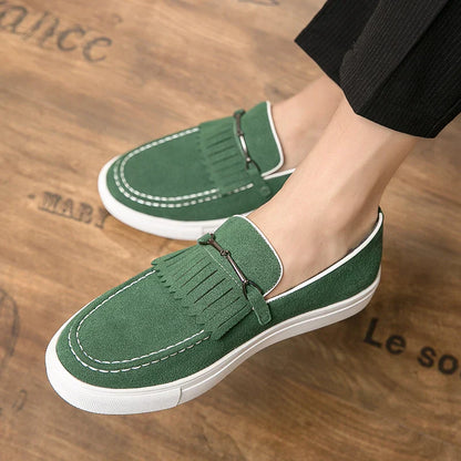 Men’s Vegan Suede Slip-On Loafers | Fringe Detail | Casual Dress Hybrid