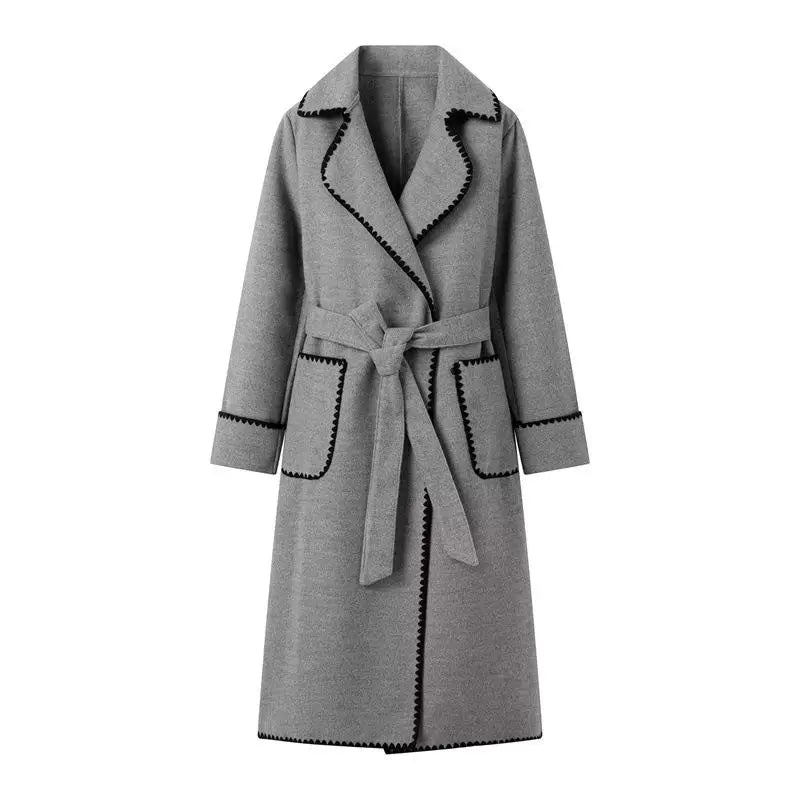 Elegant Longline Coat | Contrasting Trim | Belted Waist | Casual to Formal