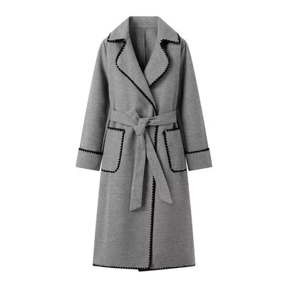Elegant Longline Coat | Contrasting Trim | Belted Waist | Casual to Formal