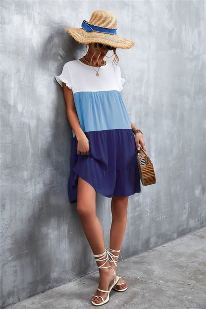 Tiered Colourblock Mini Dress | Ruffled Cap Sleeves | Lightweight Summer Style