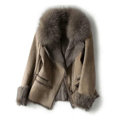Luxe Faux Fur Collar Jacket | Suede Finish | Elegant Winter Style | Warm Insulated Layer
