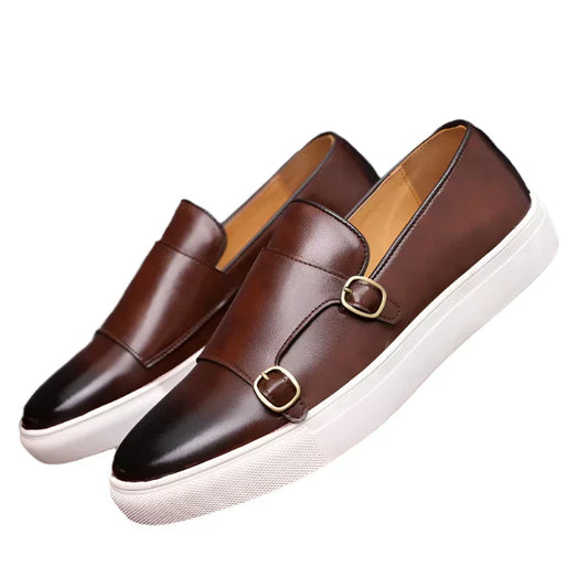 Men’s Monk Strap Slip-On Sneakers | Dress-Casual Hybrid | PU Leather & Rubber Sole