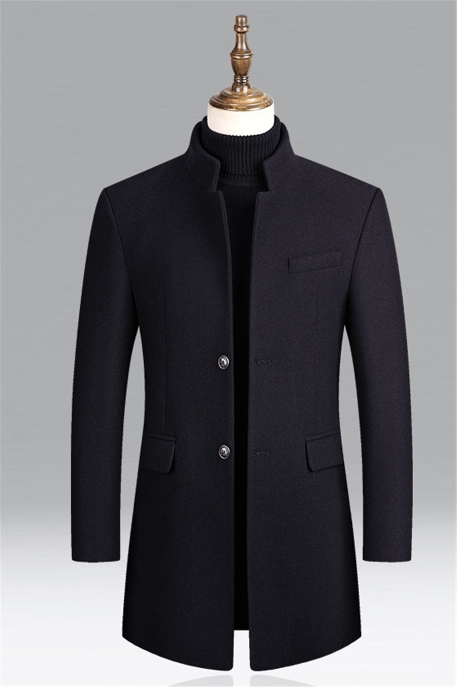 Men’s Classic Wool-Blend Overcoat | Tailored Long Fit | Charcoal Grey