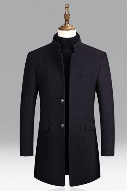 Men’s Classic Wool-Blend Overcoat | Tailored Long Fit | Charcoal Grey