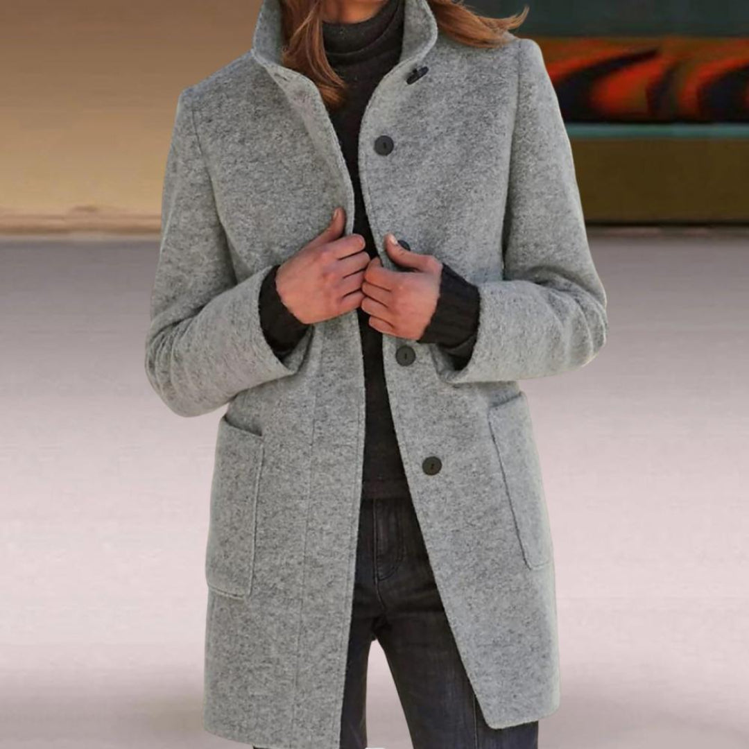 Wool-Blend Button-Up Coat | Mid-Length Structured Jacket | Classic Winter Outerwear Canada