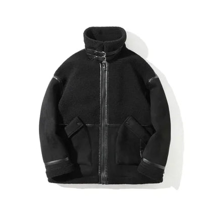 Men’s Oversized Sherpa Jacket | Faux Leather Trim | Full-Zip Cold Weather Coat