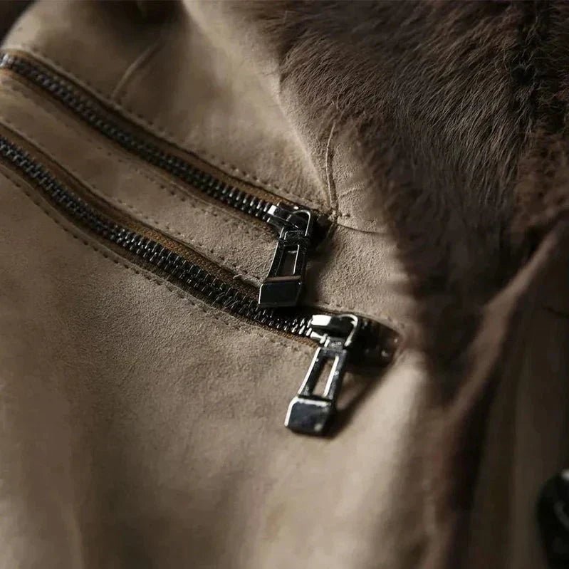 Luxe Faux Fur Collar Jacket | Suede Finish | Elegant Winter Style | Warm Insulated Layer