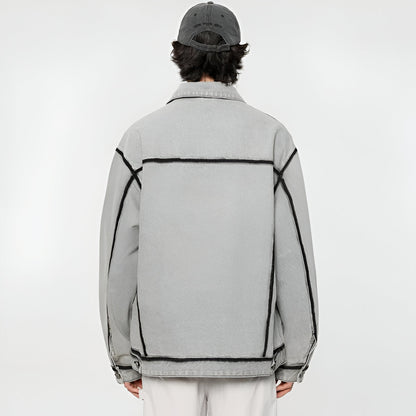 Contrast Stitch Overshirt Jacket | Wool Blend | Relaxed Fit