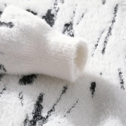 Fuzzy Abstract Print Sweater | Relaxed Fit with Brushed Texture