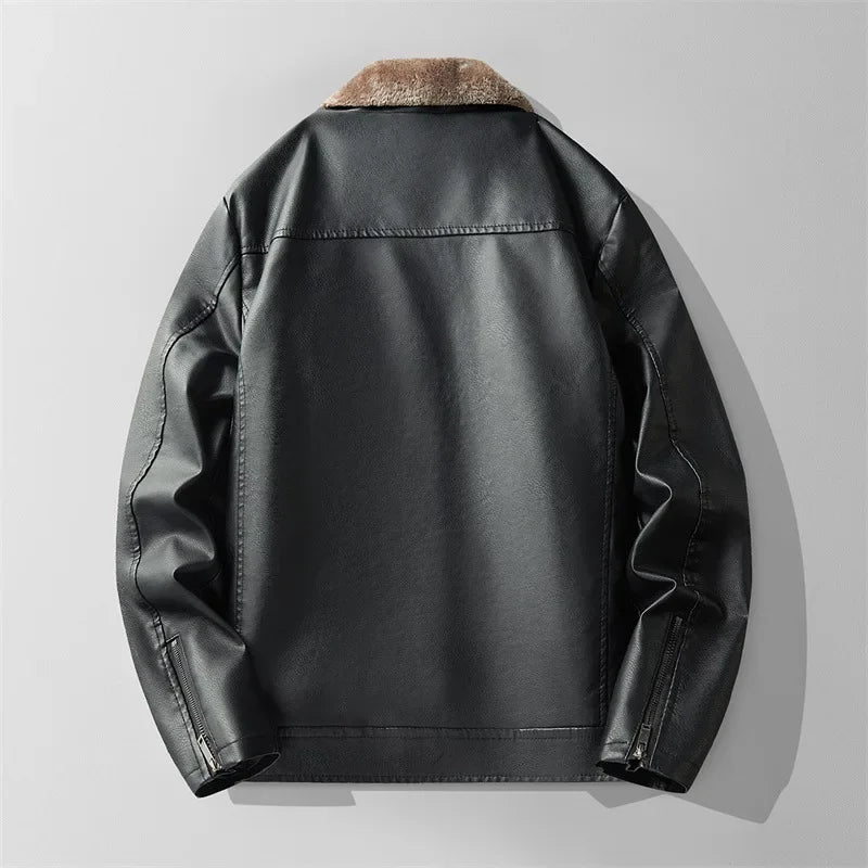 Men’s Faux Leather Aviator Jacket | Sherpa-Lined Winter Moto Style | Warm Casual Outerwear