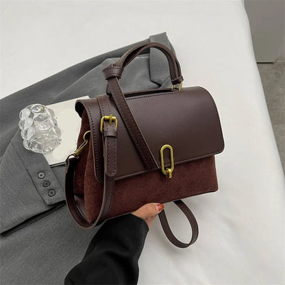 Flap Satchel Bag | PU Leather & Suede Mix | Crossbody & Top Handle