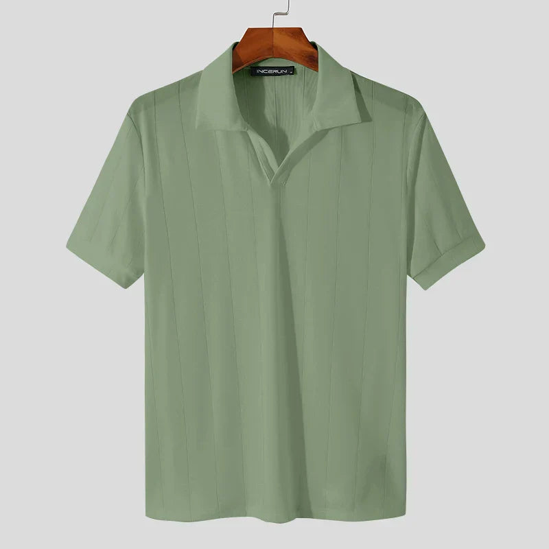 Men’s Ribbed Knit Polo Shirt | Short Sleeve Retro Style | Lightweight Summer Top