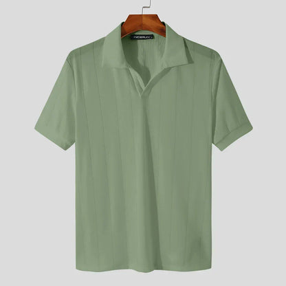 Men’s Ribbed Knit Polo Shirt | Short Sleeve Retro Style | Lightweight Summer Top