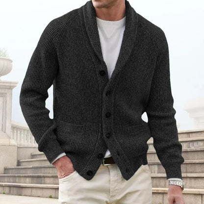 Men’s Shawl Collar Cardigan | Chunky Knit Button-Up | Warm Earth Tone