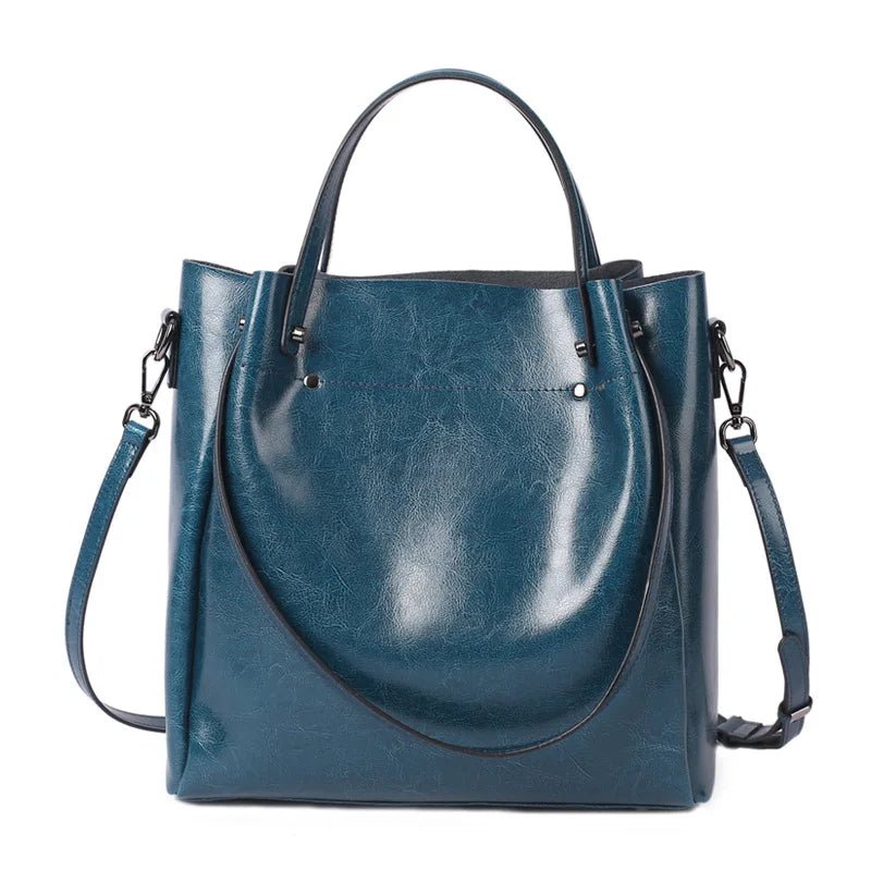 Multi-Compartment Tote Bag | Glossy Vegan Leather with Top Handles and Crossbody Strap