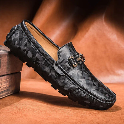 Geometric Leather Loafers | Slip-On Dress Shoe | Textured Finish