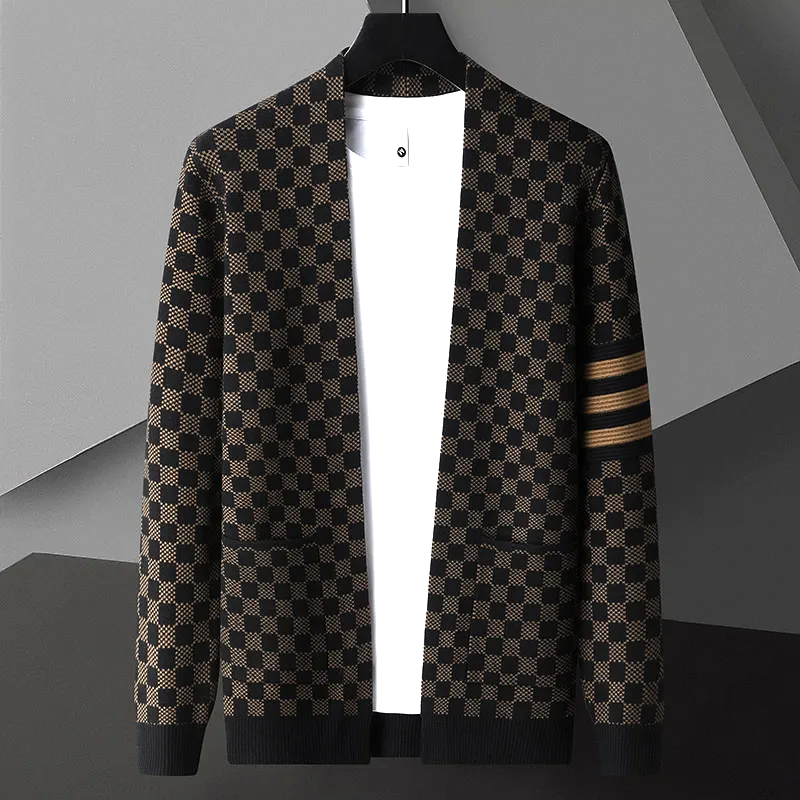 Men’s Checkered Knit Cardigan | Open Front Casual Sweater | Lightweight Streetwear Layer