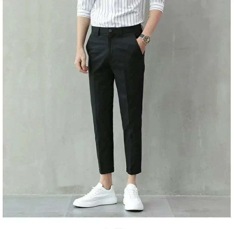 Slim Cropped Dress Pants | Stretch Waist with Tapered Leg
