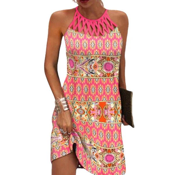 Tribal Print Sleeveless Dress | Strappy Neckline | Easy A-Line Fit