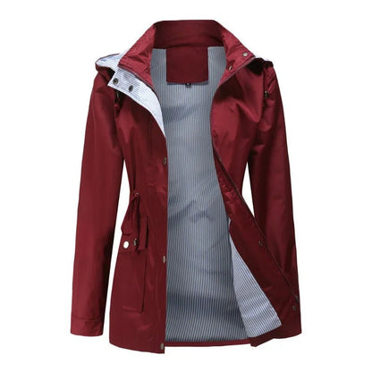 Women's Hooded Rain Jacket | Lightweight Waterproof Shell with Drawstring Waist | Windbreaker for Transitional Weather