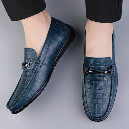 Embossed Leather Loafers | Slip-On Dress Shoes with Metal Accent