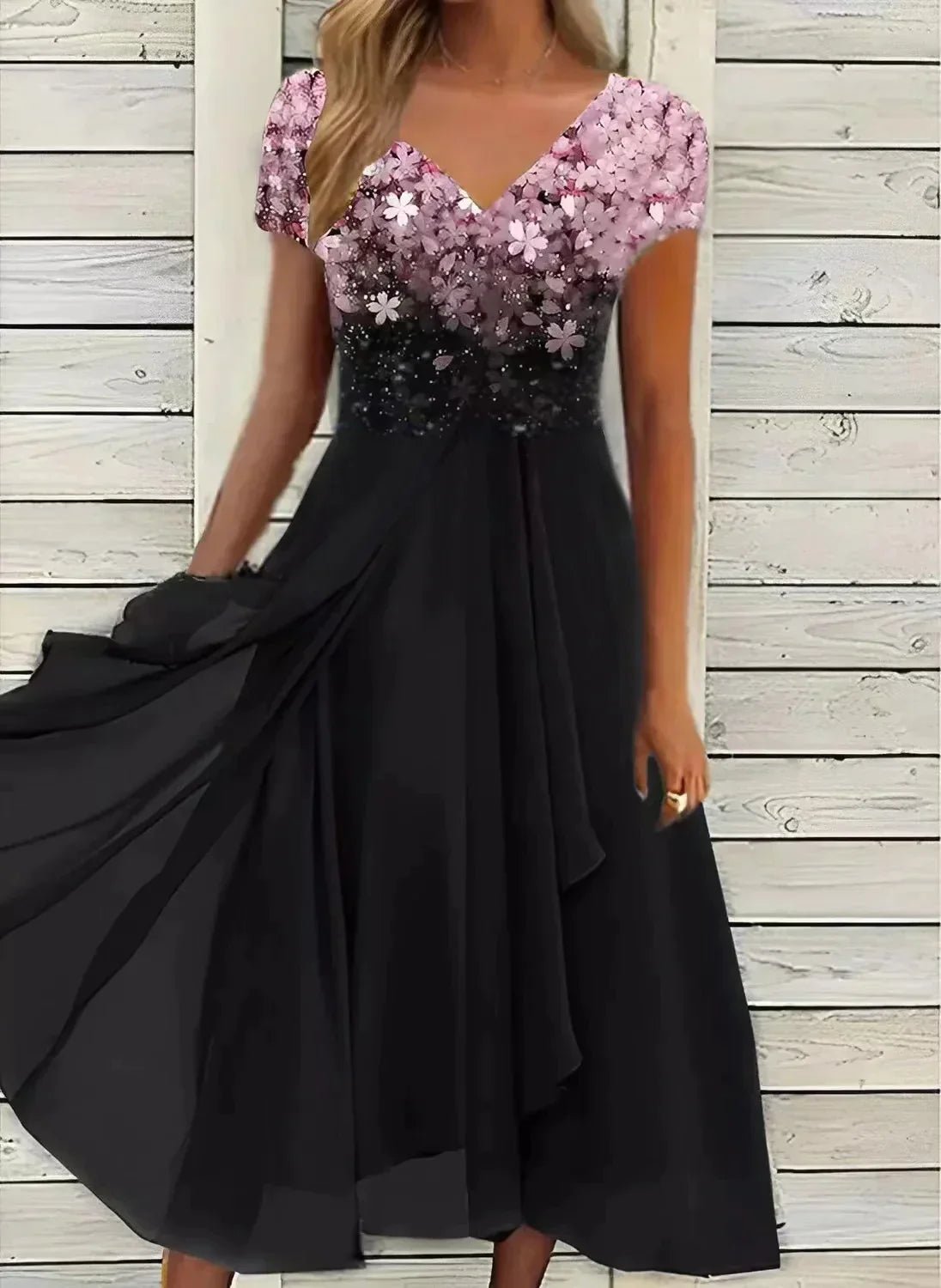 Embellished Chiffon Midi Dress | Sequin Bodice | Flowing Skirt