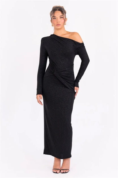 One-Shoulder Sequin Midi Dress | Elegant Fit | Stretch Fabric | Glamorous Evening Wear