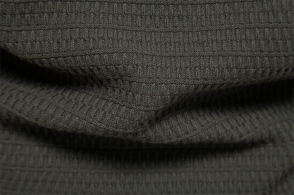 Waffle Knit Button Cardigan | Stand Collar with Chest Pocket Detail