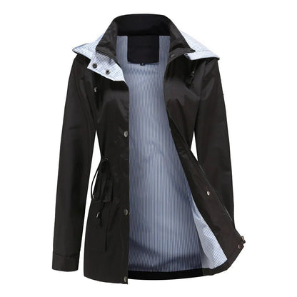 Women's Hooded Rain Jacket | Lightweight Waterproof Shell with Drawstring Waist | Windbreaker for Transitional Weather