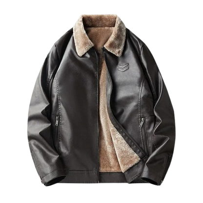 Men’s Faux Leather Aviator Jacket | Sherpa-Lined Winter Moto Style | Warm Casual Outerwear