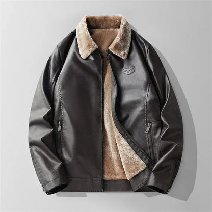 Men’s Faux Leather Aviator Jacket | Sherpa-Lined Winter Moto Style | Warm Casual Outerwear