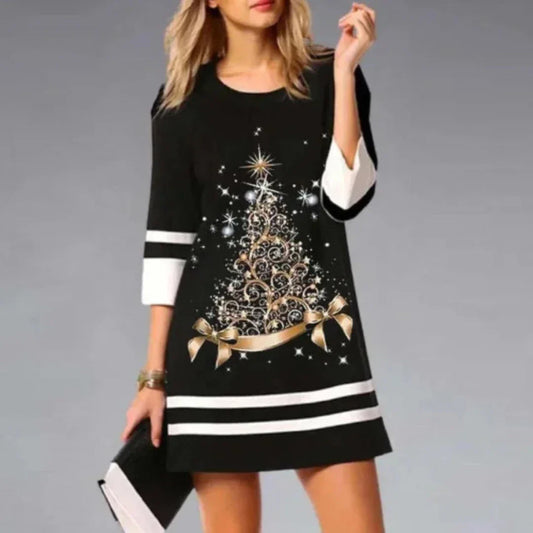 Holiday Wine Glass Graphic Dress | Glitter Print | Relaxed Mini Fit