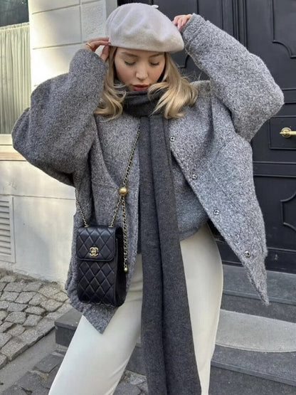 Women's Wool Blend Bomber Jacket | Oversized Fit | Casual Outerwear | Trendy Design