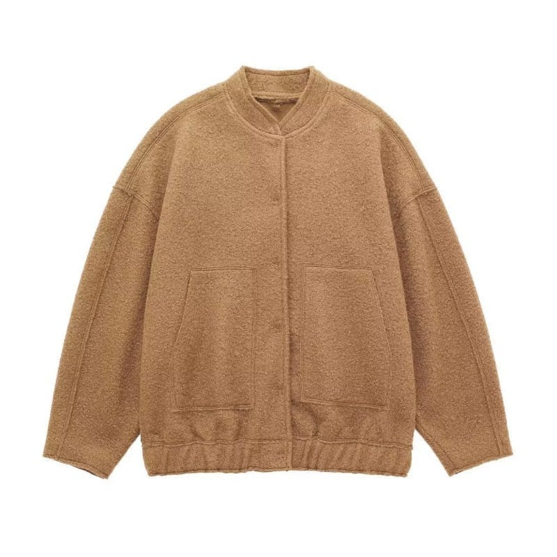 Women's Wool Blend Bomber Jacket | Oversized Fit | Casual Outerwear | Trendy Design