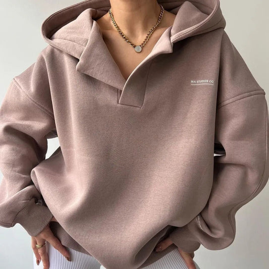 Oversized Pullover Hoodie | Open Collar | Minimal Streetwear Look