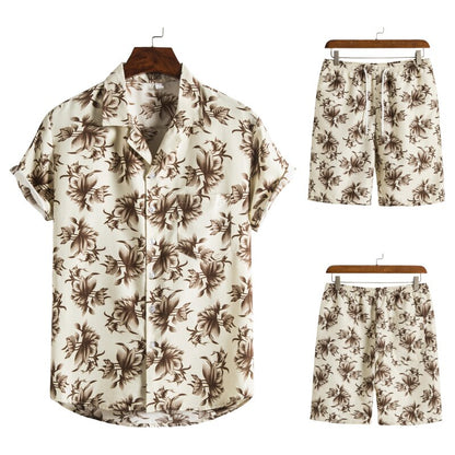 Men’s Tropical Leaf Print Two-Piece Set | Short-Sleeve Shirt & Shorts | Summer Casual Outfit